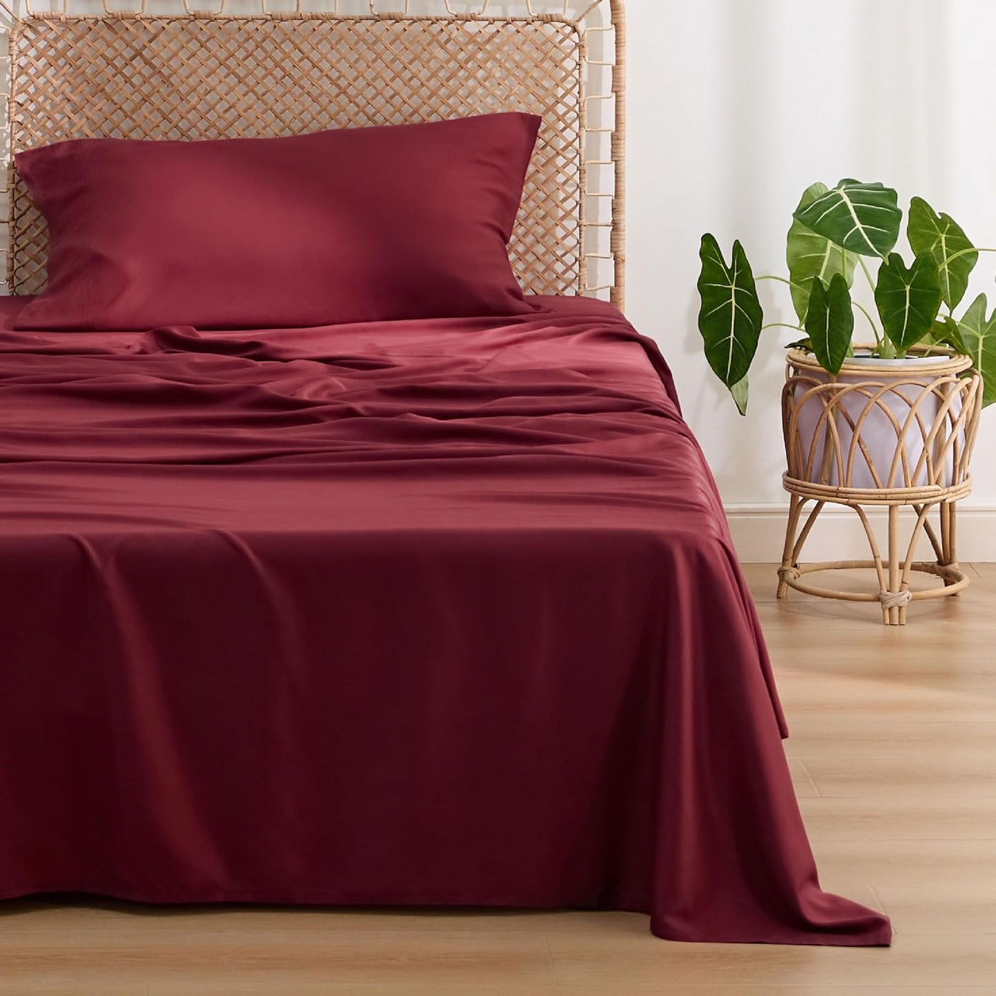 Bedsure Cooling Twin Sheets - Breathable Rayon from Bamboo, Soft & Silky, Deep Pocket Up to 16 Inches, Burgundy
