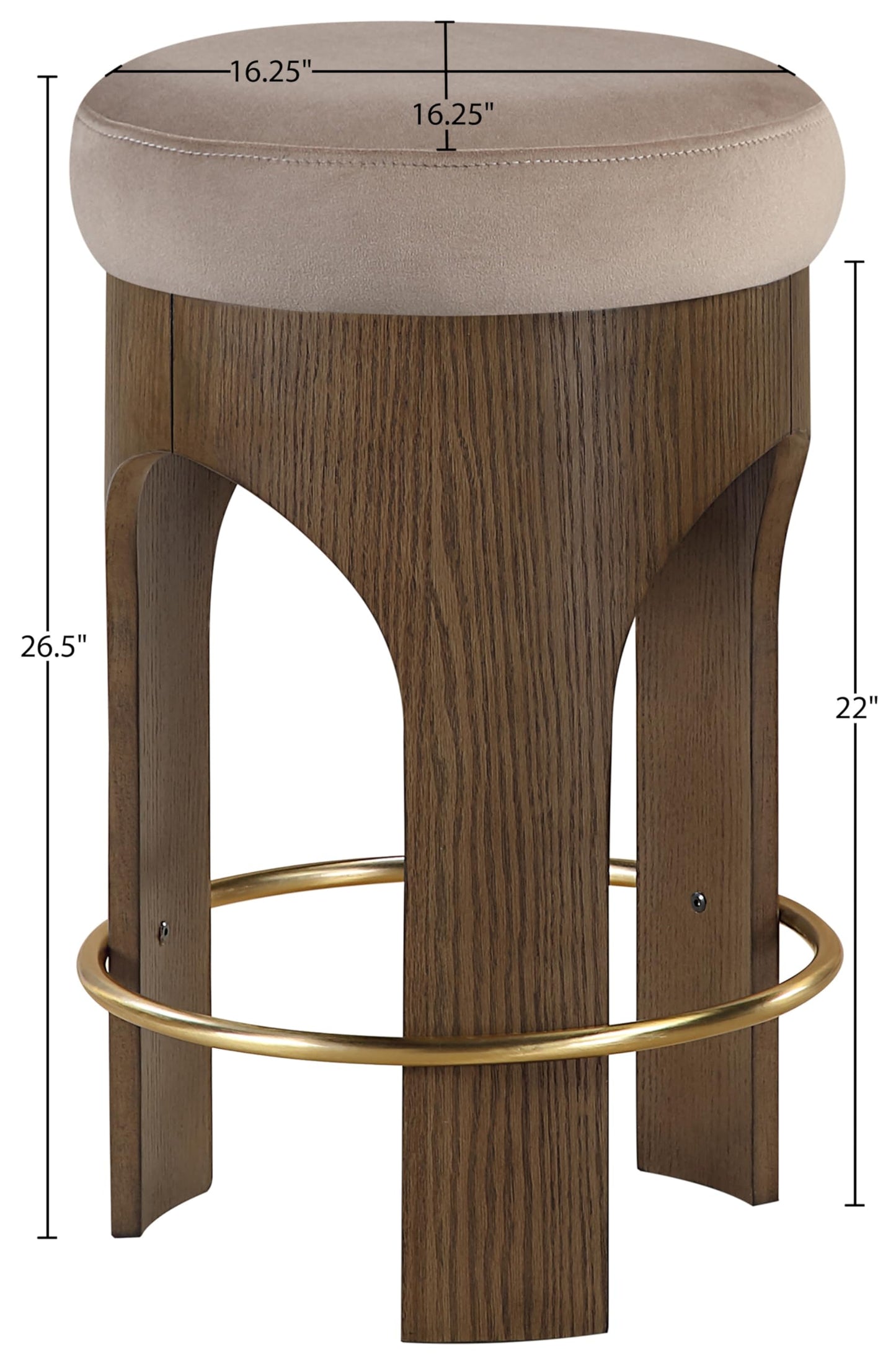Meridian Furniture Bocceli Taupe Velvet Upholstered Counter Stool