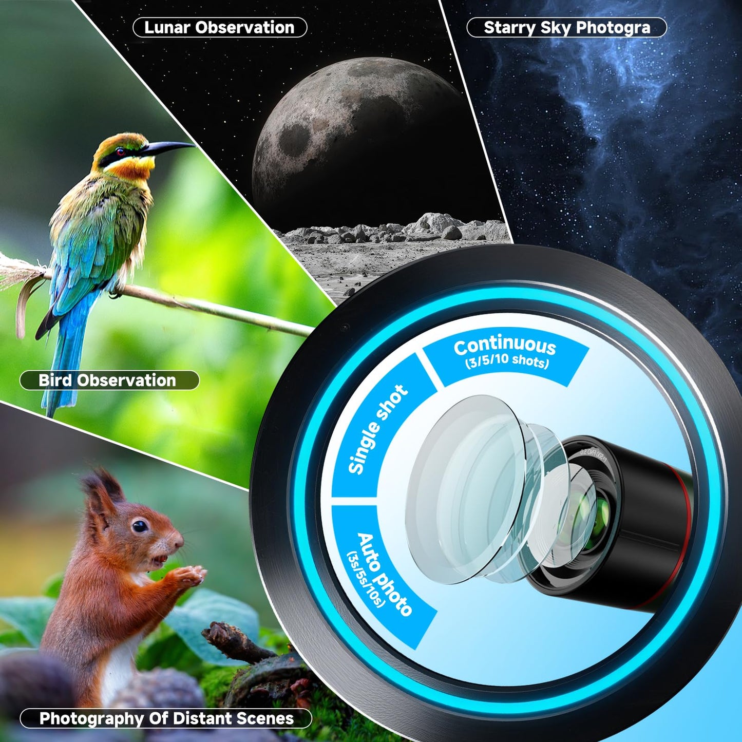 Smart Telescope, Professional Refractor Auto-focus Portable Digital Electronic Telescopes with 4K Astrophotography Camera, Internal And Externat Dual Screens Spotter for Adults and Beginners Astronomy