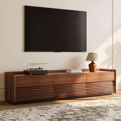 POVISON Fully-Assembled Mid Century Modern TV Stand, 78.74" Wood Media Console with Adjustable LED Light, Entertainment Center with Storage for Living Room