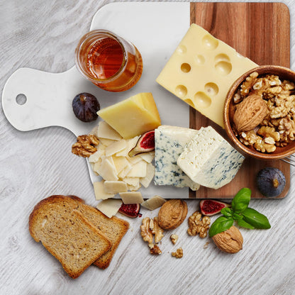 Coloch Marble and Acacia Wood Cutting Board, Charcuterie Chopping Board with Handle, Decorative Serving Board for Cheese, Steak, Bread, Fruit (white)