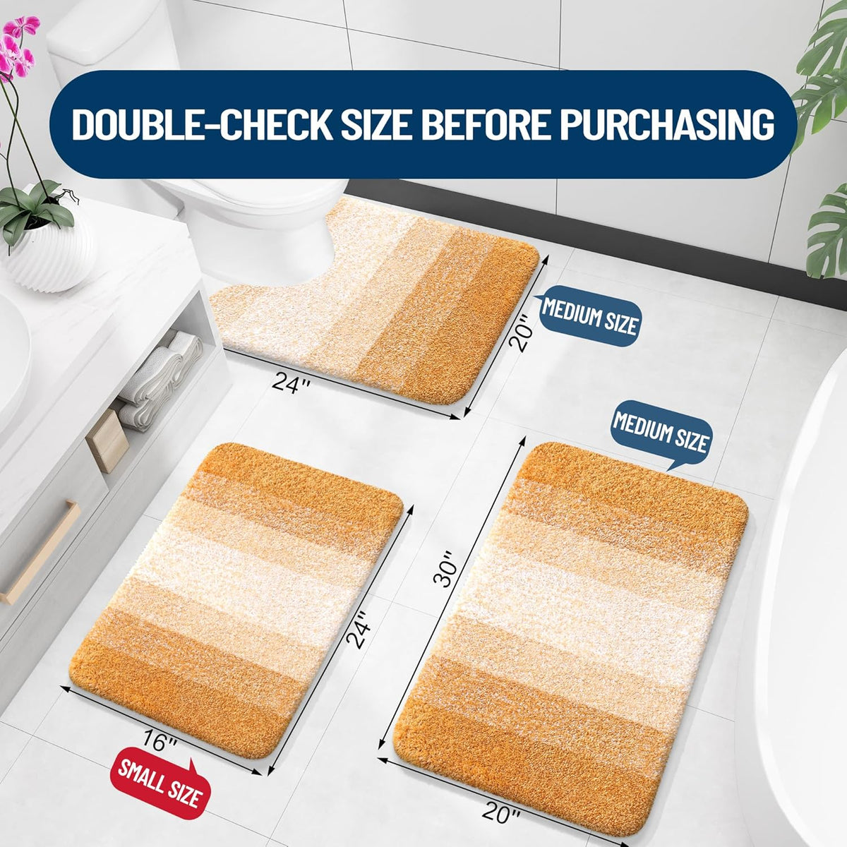 OLANLY Large Bathroom Rugs - Extra Soft Microfiber Mat 54x24 | Quick Dry & Washable, Golden Yellow