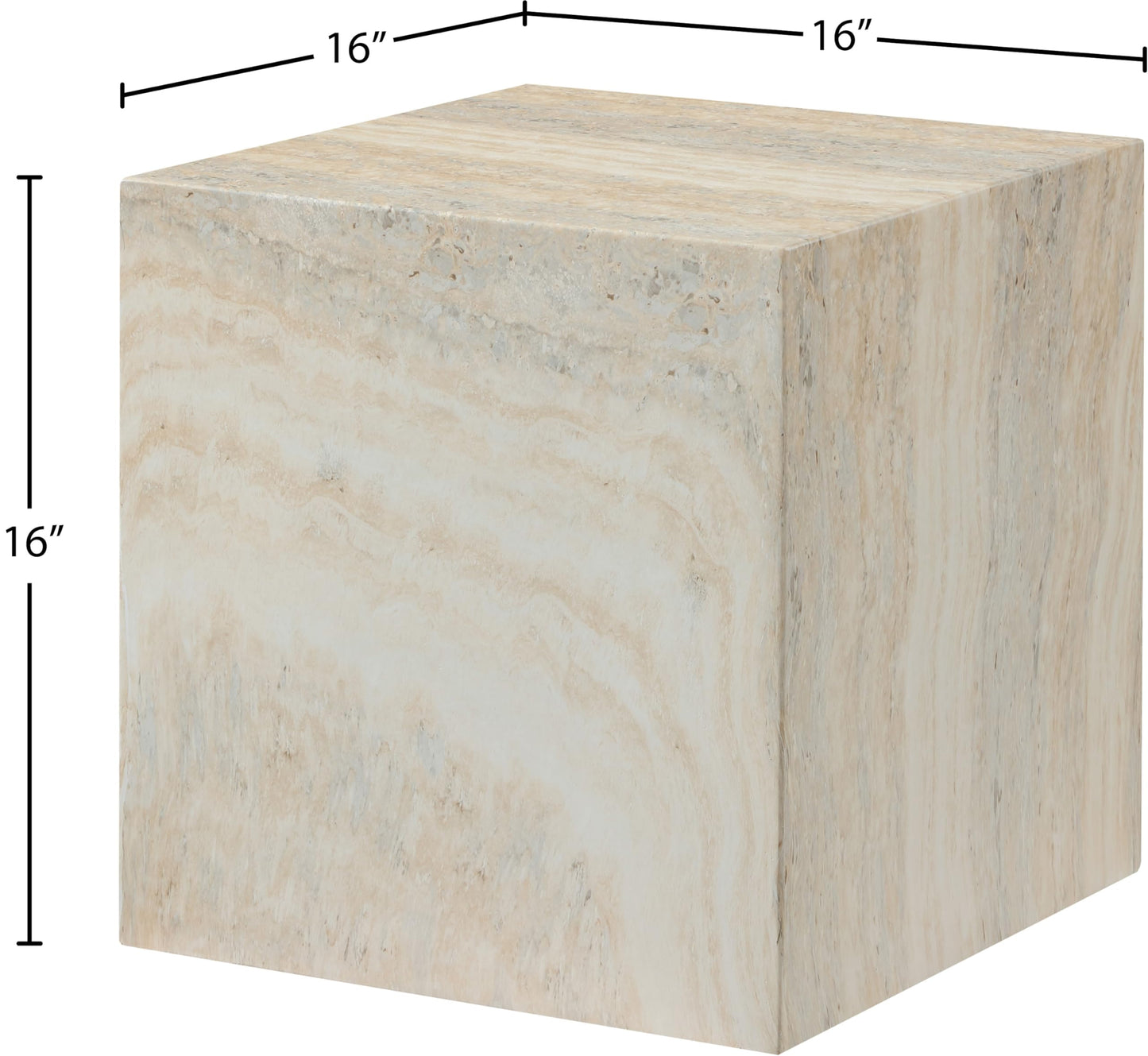 Meridian Furniture 99029Travertine-ET Piazza Collection Art Deco Indoor/Outdoor Concrete End Table with Travertine Finish, 16" W x 16" D x 16" H, Travertine