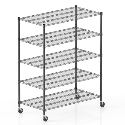 Homdox Heavy Duty Storage Shelves, 5 Tier Wire Shelving Unit with Wheels, Commercial Adjustable Metal Shelves for Storage, Garage Rack Pantry Shelves Kitchen Shelving, 24"x60"x82", Black