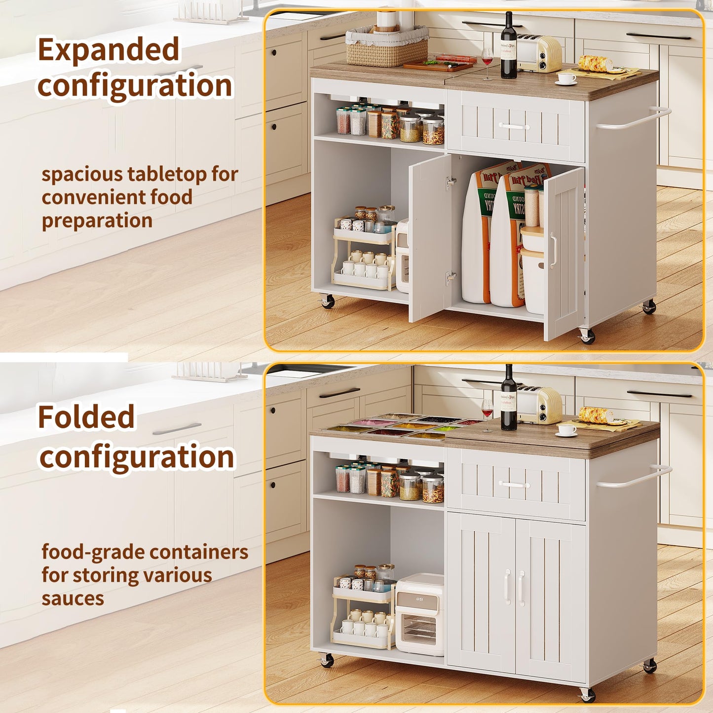 Zethvax 47.2" Foldable Charcuterie Cart with Stainless Steel Food Pans, Dessert Cart with Drawer & Storage Cabinet,Mobile Salad Bar Buffet Station for Home & Party (47.2")
