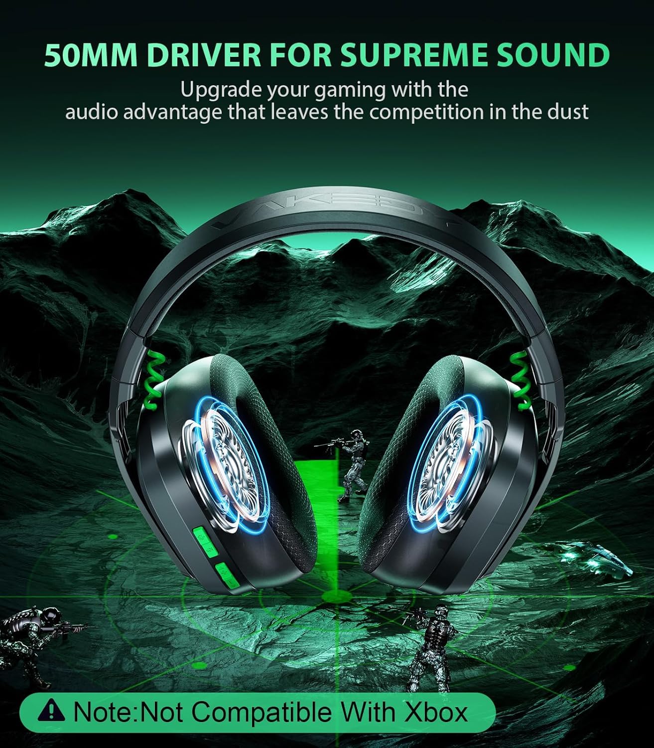 Vakedy HW11 Wireless Gaming Headset for PS5,PS4,PS4 Pro, Switch,Mac,Bluetooth 5.3 Gaming Headphones with Noise Canceling Mic,Gamer Headphones for PC,50Hr Battery (Black)