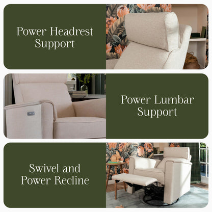 Namesake Willa Pro Power Recliner and Swivel Glider in Performance Beach Eco-Weave, Built-in USB Charging Port, Adjustable Headrest and Lumbar Support | Greenguard Gold and CertiPUR-US® Certified