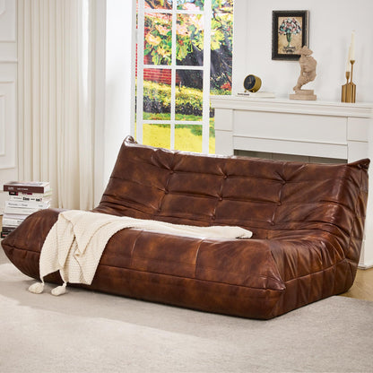 Hobestluk Bean Bag Chair Giant Bean Bag Sofa 3 Seater Bean Bag Chairs for Adults, Loveseat Floor Chair, Leather Bean Bag Chairs for Living Room Bedroom Office (Brown, 3-Seater)