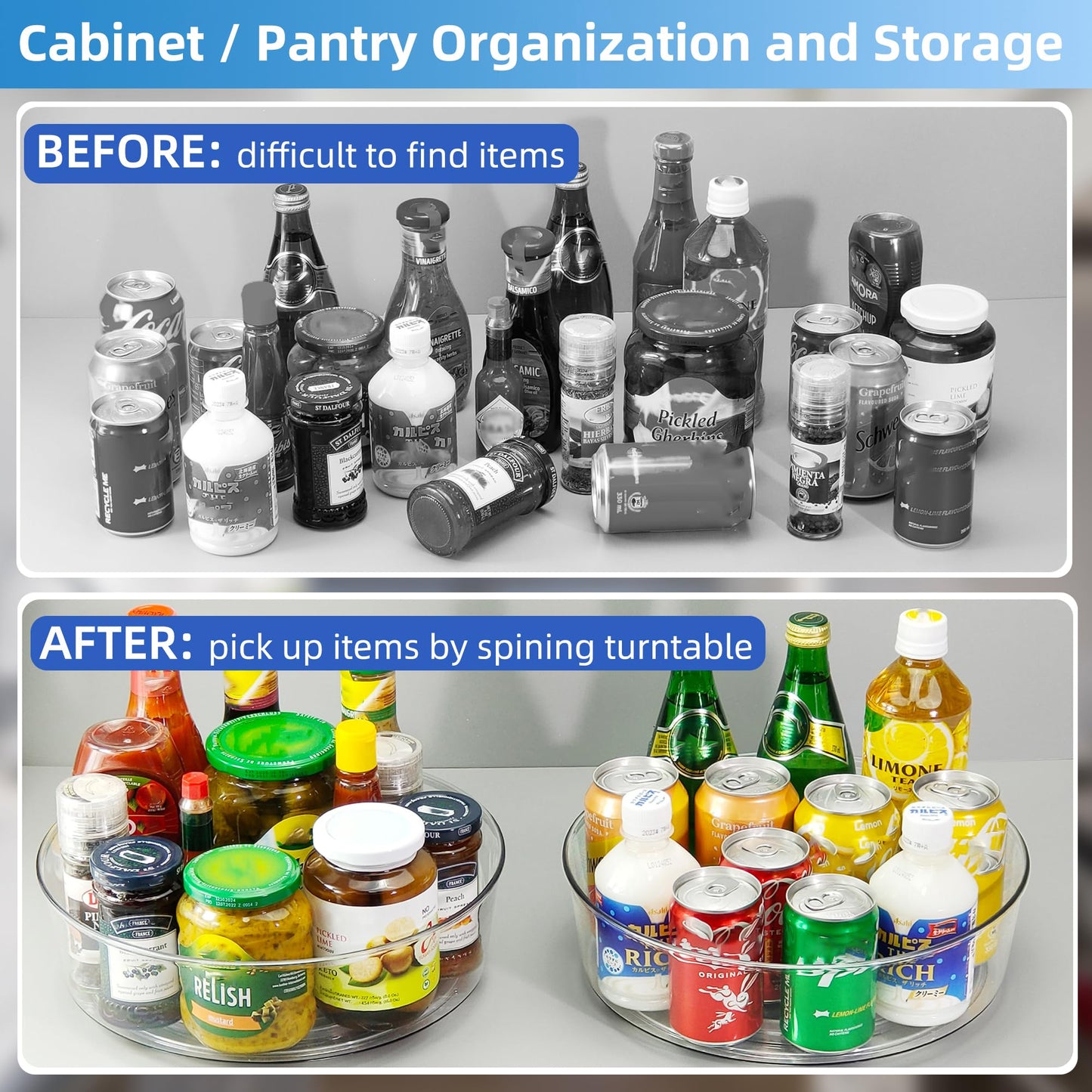 YCLADEC 2 Pack Lazy Susan 11.5" Inch Turntable Organizer Organization Storage Container Bins Spice Rack Cabinet Rotating Condiment for Pantry Countertop Kitchen Vanity Bathroom Jewelry Holder Clear