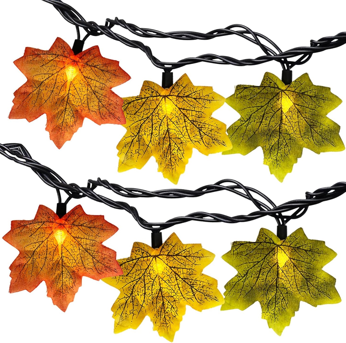 13.6FT 35LED SUNSGNE Fall Lights Thanksgiving String Lights, Orange Yellow Green Maple Leaf String Lights