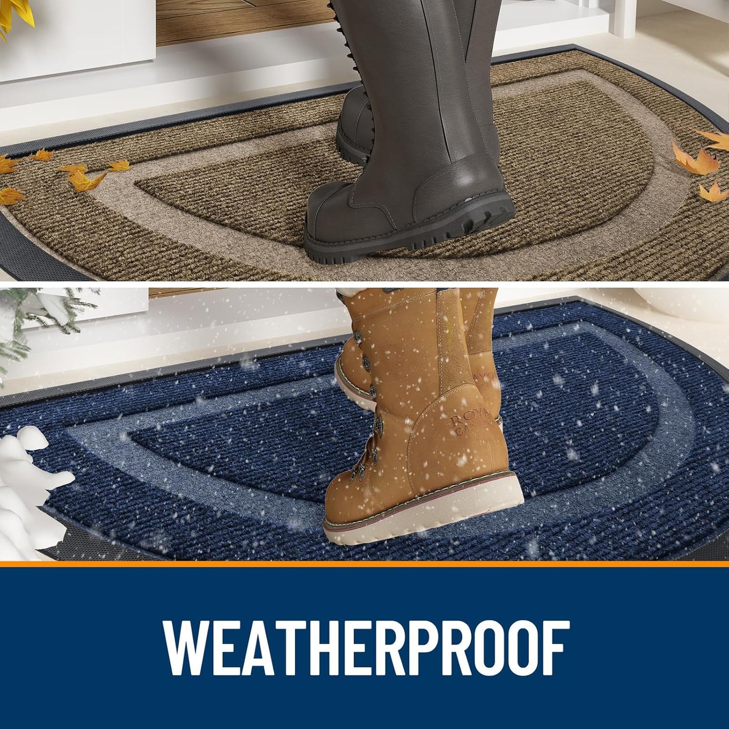 OLANLY Half Circle Door Mat - Waterproof All-Season Welcome Mat for Indoor/Outdoor Use | 29.5x17, Brown