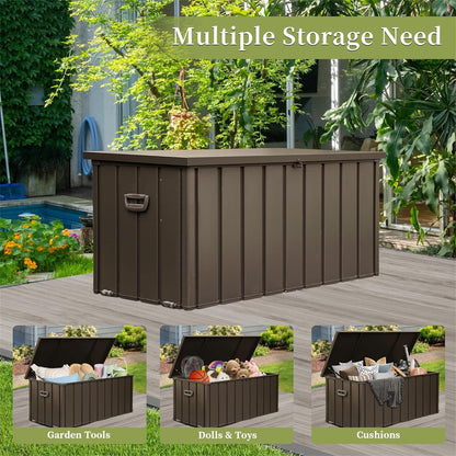 160 Gallon Outdoor Storage Deck Box – Waterproof & Lockable Large Patio Storage Bin with Durable Construction, Perfect for Cushions, Throw Pillows, Garden Tools & Outdoor Equipment, Dark Brown
