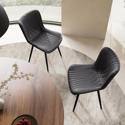 YOUTASTE Black Dining Chairs Set of 2 Mid Century Modern Kitchen&Dining Room Chairs Armless Upholstered Faux Leather Accent Chairs with Back Metal Vanity Lounge Side Chair for Living Room Bedroom