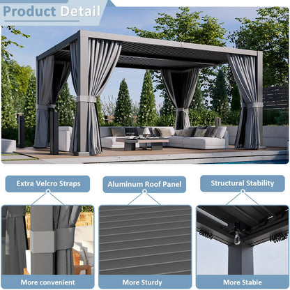 Aoxun Louvered Pergola 12' x 16' Aluminum Outdoor Pergola with Independent Adjustable Roofs, Curtains and Netting, Built-in Drainage System for Patios & Backyards, Rust Resistant Frame