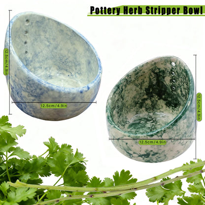 SHIRWAYUS Herb Stripper Bowl, Pottery Ceramic Herb Stripper Stripper for Ergonomic Design Fast Leaf Removal (Green)