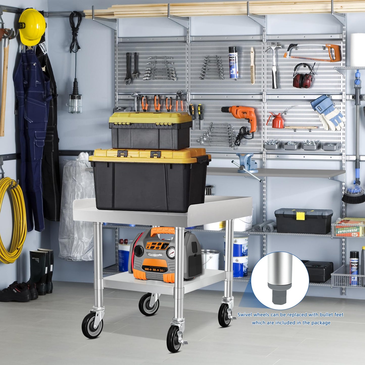 HARDURA Stainless Steel Equipment Stand Metal Prep Table with Casters 30"X 24" NSF 430 for Commercial Food Prep