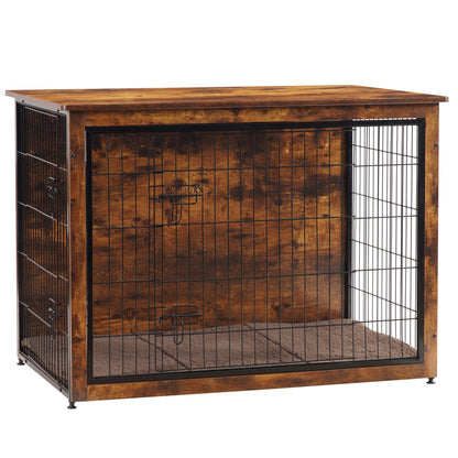 DWANTON Dog Crate Furniture with Cushion, Wooden Kennel Table with Double Doors, Indoor Dog House, Extra Large Size, 43.3" L, Rustic Brown