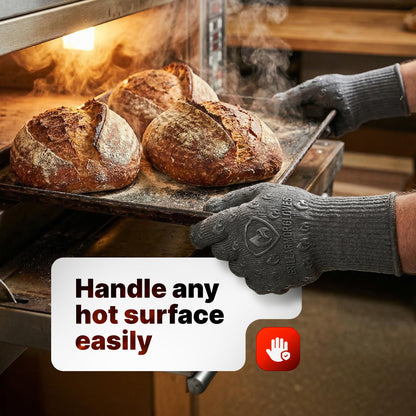 Oven Gloves with Fingers - 932°F Extreme Heat Proof and Cut Resistant Mitts for Kitchen, BBQ, Grill, Baking, Fire Pit - EN407 Certified with Non-Slip Silicone Grip and Cotton Lined for Comfort