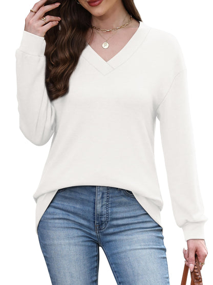 WIHOLL Long Sleeve Shirts for Women V Neck Tops Tunic Fall Winter Sweatshirts 2025 Clothes