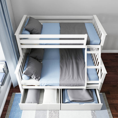 Max & Lily Bunk Bed, Twin XL-Over-Queen Wood Bed Frame for Kids with Storage Drawers, White