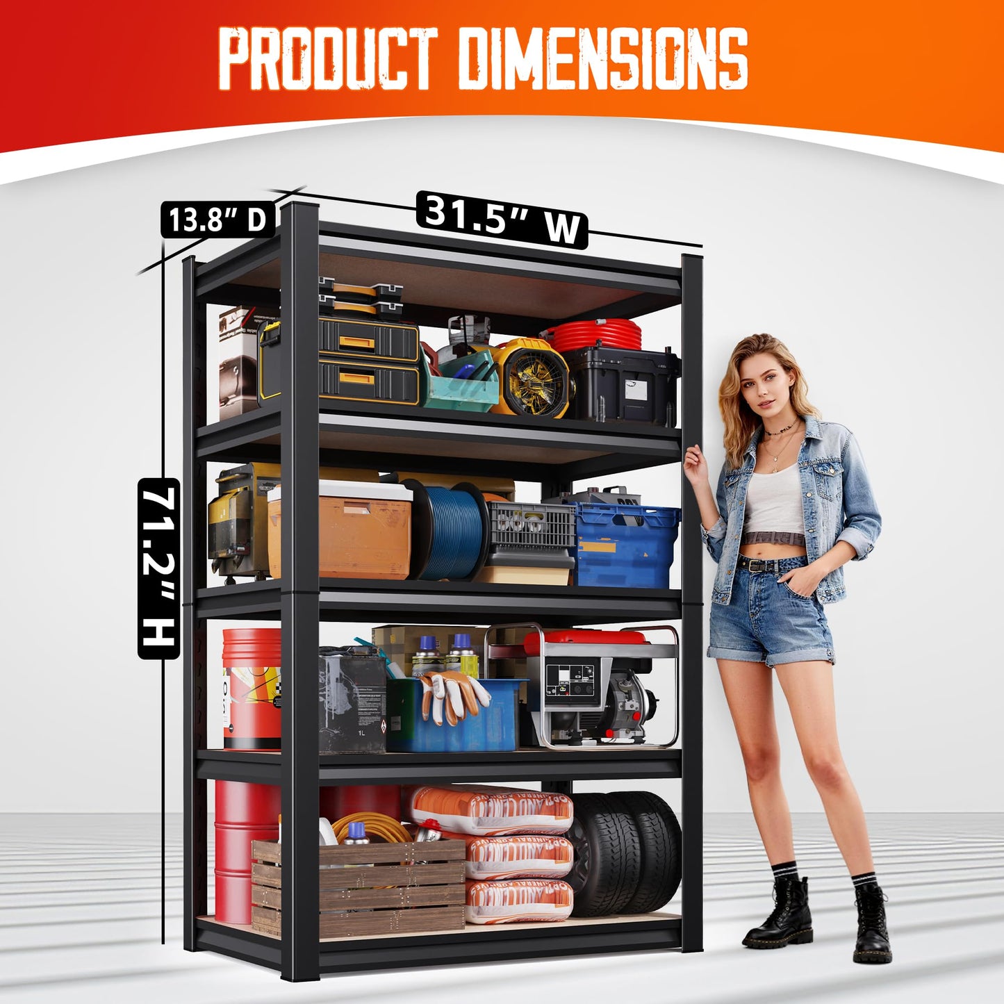 Set of 5 71"H Garage Shelving-5 Tier Garage Storage Shelves,Adjustable Heavy Duty Metal Shelving Unit and Storage Large Rack,Utility Steel Shelf For Warehouse Industrial Pantry Basement 32"Wx14"D