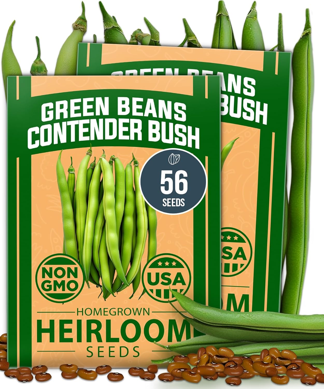 56+ HOME GROWN Contender Bush Bean Seeds Heirloom Non-GMO, High Germination, Stringless Green Beans for Planting, Early
