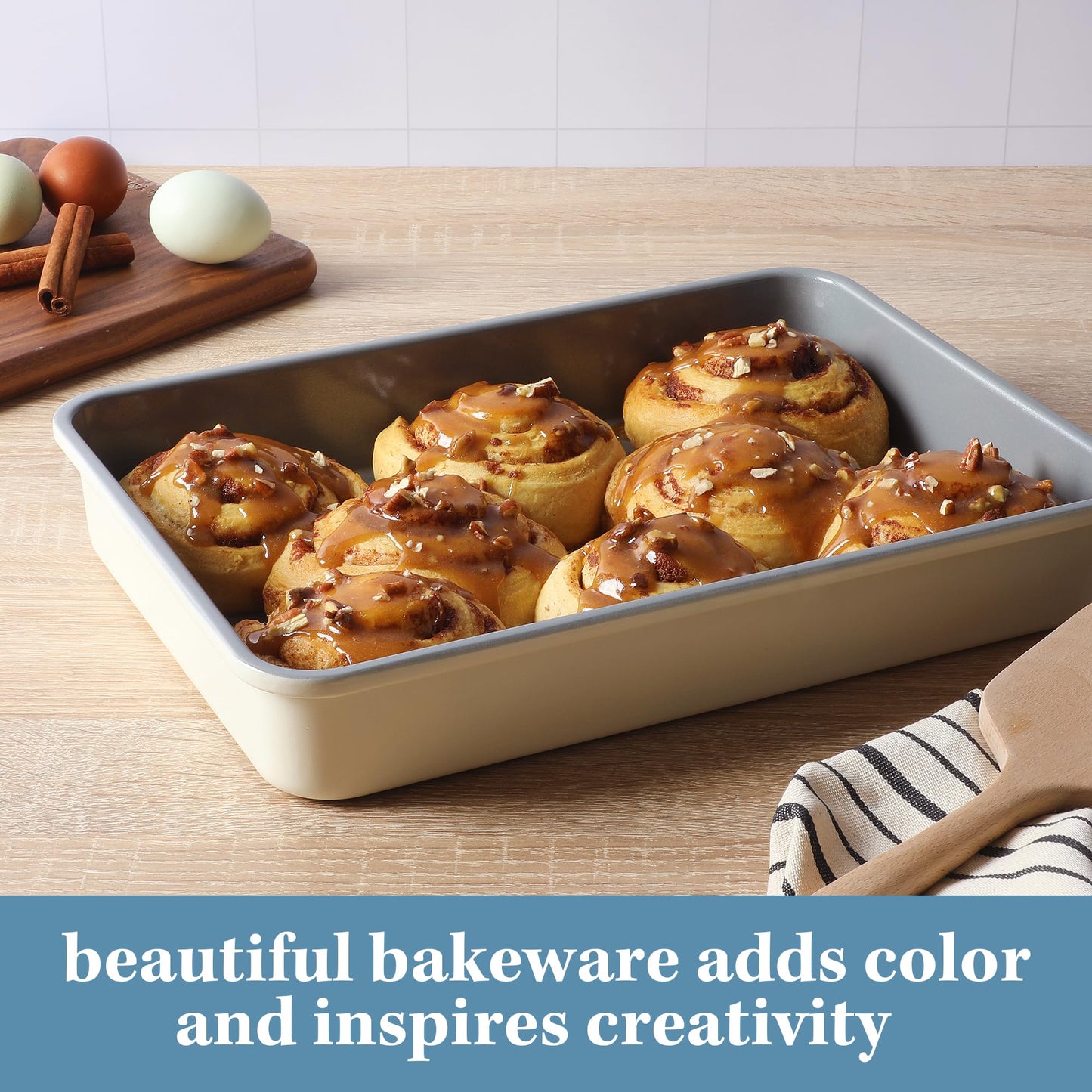 Sur La Table Kitchen Essentials Bake Sale 9 X 13 Inch PFOA, PFAS, PTFE Free Nonstick Roaster/Cake/Baking Pan - Linen White