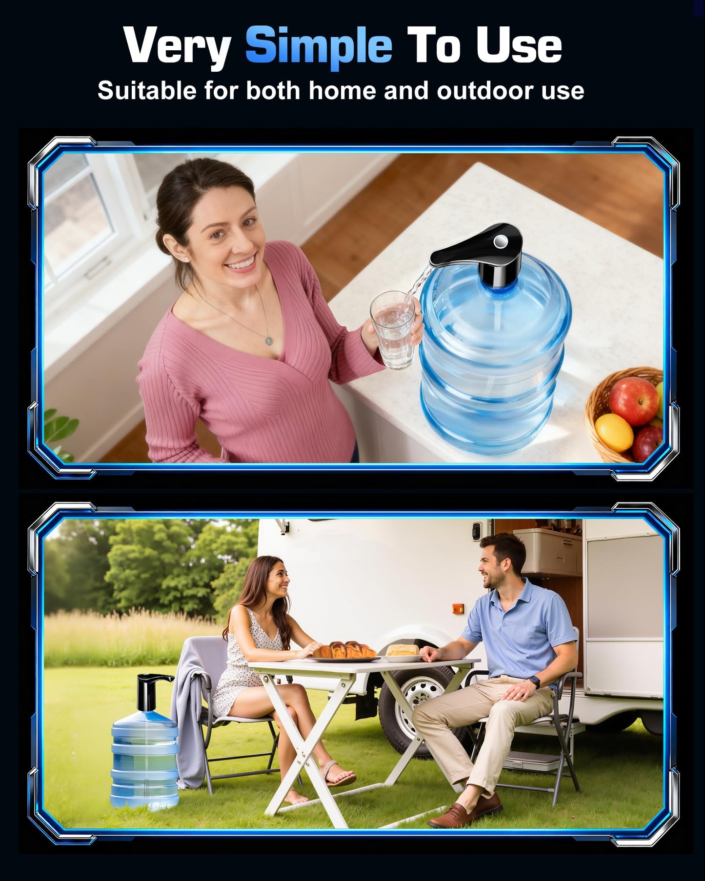 【Highest-Output】 Water Dispenser for 5 Gallon Jug, Electric USB C Water Pump Bottle Whisper-Quiet,Portable Automatic Drinking Jug Pump Rechargeable for Home Office RV Travel Camping(Black)