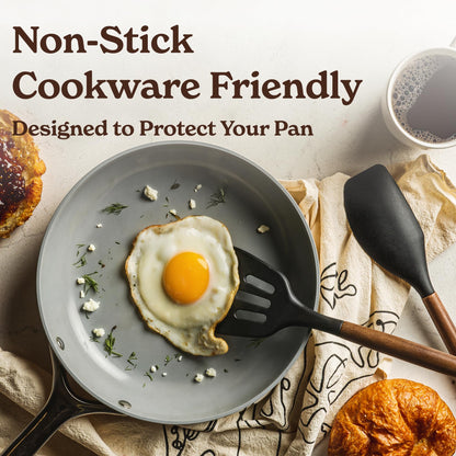SMIRLY Kitchen Utensils Set – 22-Piece Silicone Cooking Utensils Set, Spatula Set with Holder, Wooden Handle Silicone Kitchen Gadgets for Nonstick Cookware
