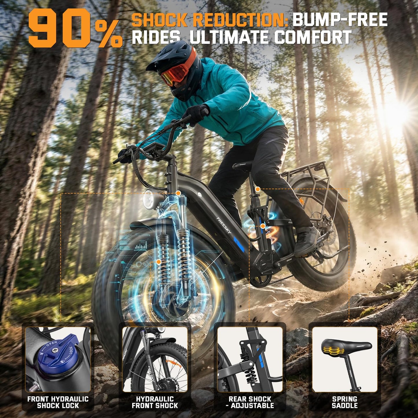 FREESKY Dual Motor Electric Bike for Adults 3500W Fast Ebike 105Miles Long Range 48V 25A Electric Mountain Bike 34MPH Dirt E Bike 26'' Fat Tire Full Suspension Green