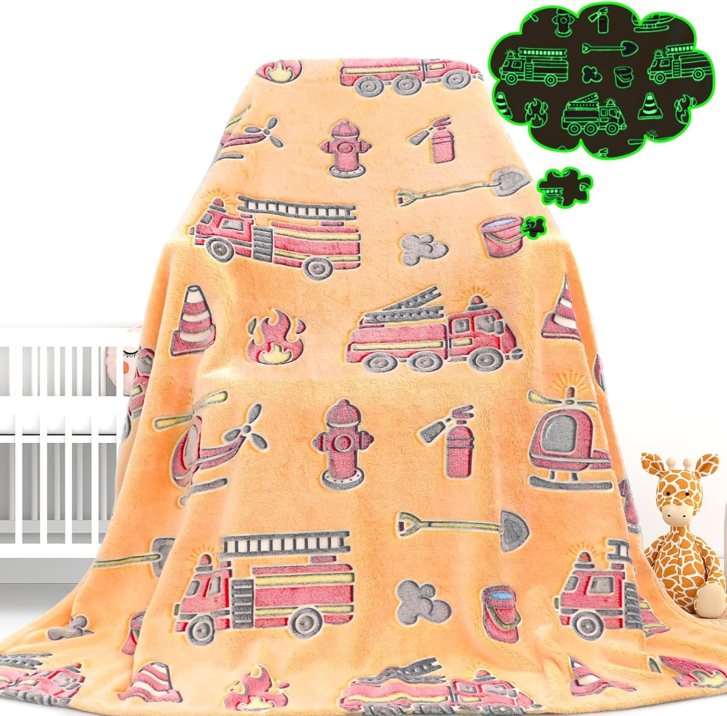 1-3 3-5, 3-10, 50" 60" Gdindff Toddler Blankets for Boys, Firetruck Toys for Toddler Fire Truck Glow in the Dark