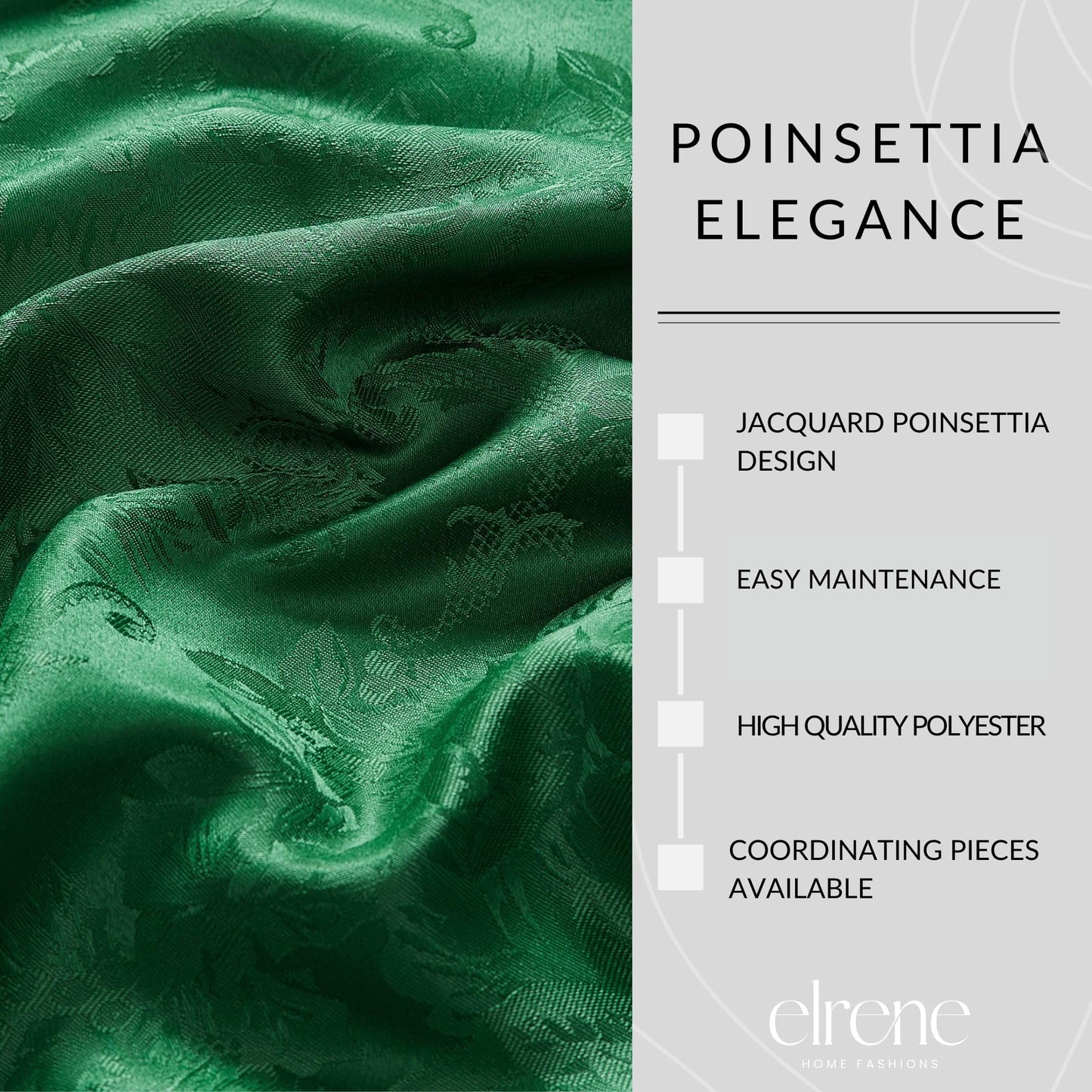 Poinsettia Elegance Jacquard Holiday Table Collection, Polyester, Green, 60" x 84" Oval (Tablecloth)