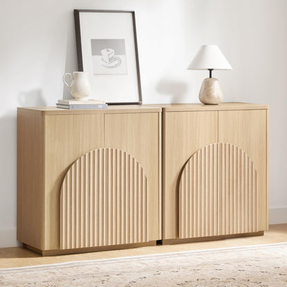 CHITA Sideboard Buffet Cabinet with Storage, Small Storage Cabinet with Doors and Shelves for Living Room Accent, Bar, Kitchen, Set of 2, Oak