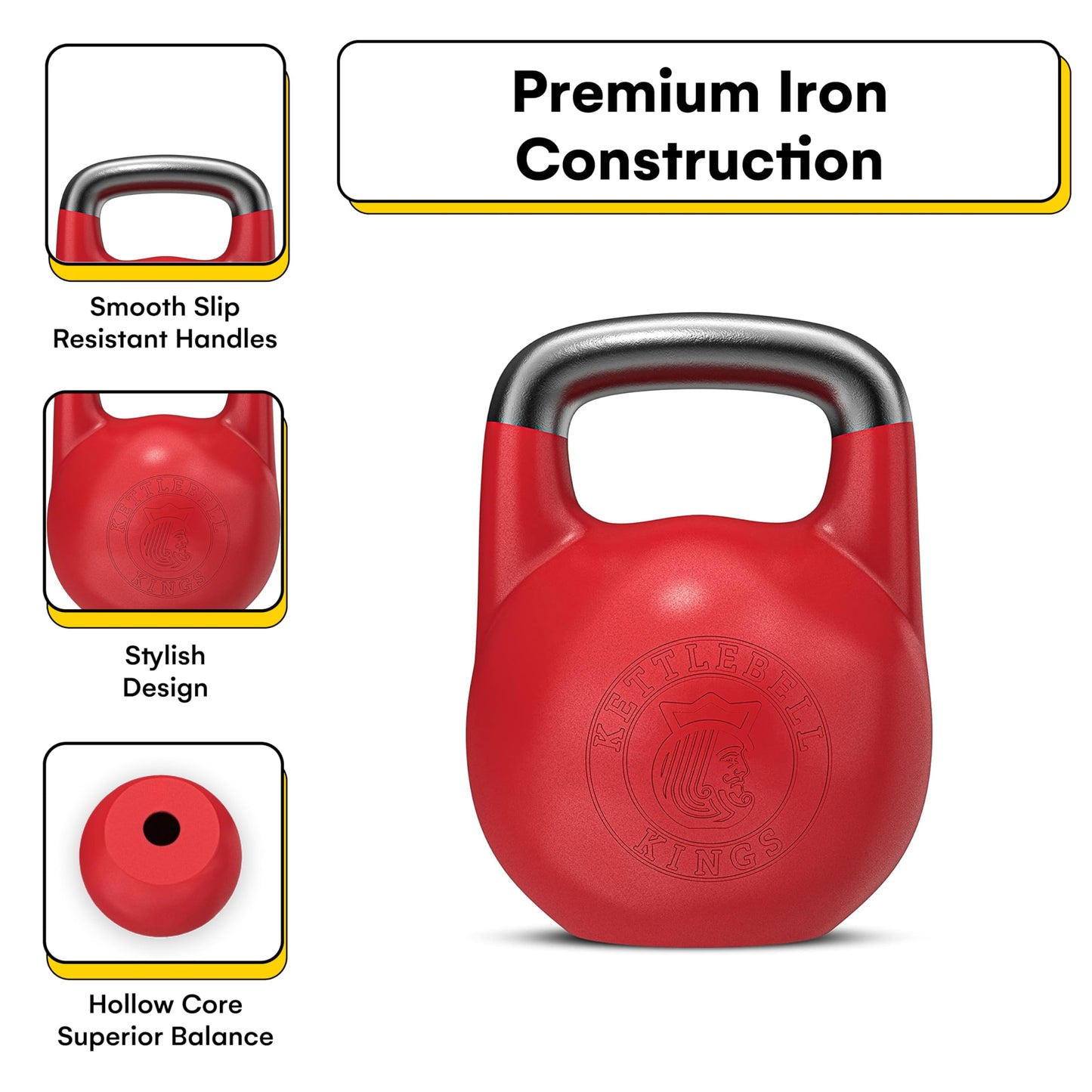 Kettlebell Kings Competition Kettlebells Weight (35mm handle) 8-48 KG | Hand weights Workout Gym Equipment & Strength training sets for Women & Men for Home Gym | Suitable for High Repetition Workouts