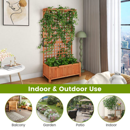 HAPPYGRILL 2 Pcs Raised Garden Bed, 72.5" Garden Planter with Trellis, Drainage Holes, Freestanding Garden Planter for Vine Climbing Plants, Wooden Planter Box for Yard Balcony