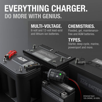 NOCO GENIUS2: 2A 6V/12V Smart Battery Charger – Automatic Maintainer, Trickle Charger & Desulfator with Overcharge Protection & Temperature Compensation – For Lead-Acid & Lithium Batteries