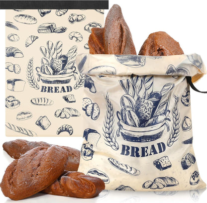 2 17" 12" Pcs Bread Bags for Homemade Maker Gift Zipper Reusable Beeswax Bread Storage Bags with Lining Large Freezer