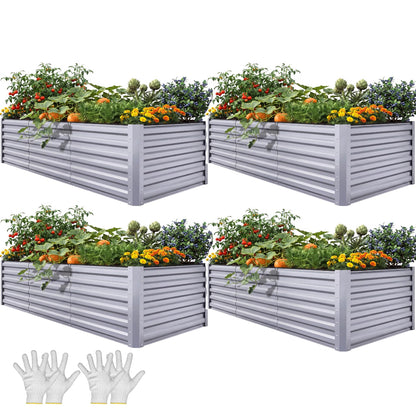 YITAHOME 8x4x2 ft 4pcs Galvanized Raised Garden Bed Kit, Large Metal Planter Box with Gloves, Safety Rubber & Support Rod, Outdoor Flower Bed for Plants Vegetables, Silver