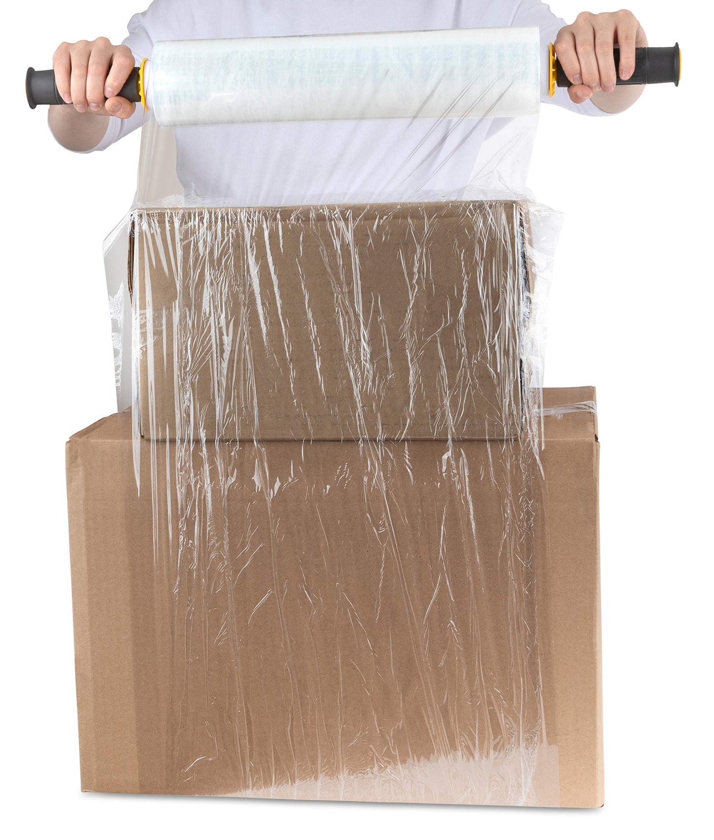 Modern Innovations 15 Inch Clear Stretch Wrap Roll with Handles (1 Roll-1000 Feet) Heavy Duty Shrink Wrap for Moving, Packing Supplies for Wrapping Furniture, Industrial Plastic Pallet Cling