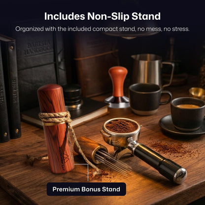 MADCHIEF WDT Tool Espresso – 6x 0.35mm Needles with Stand | Espresso Coffee Distribution & Stirring WDT Tool | Wooden Handle Coffee Distributor Barista Tools for Even Extraction & Better Crema