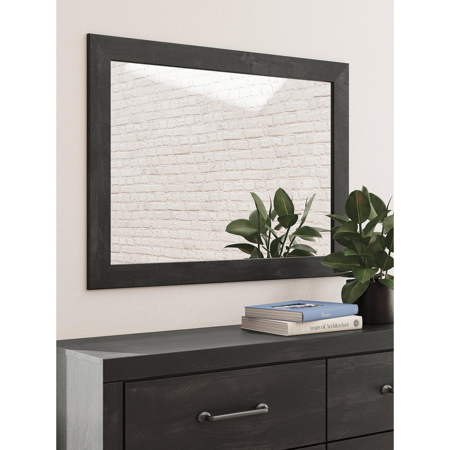Signature Design by Ashley Delmorta Rustic 6-Drawer Dresser and Mirror with Anti-Tipping Restraint, Black