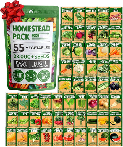 55 Pack 28,000+ HOME GROWN Vegetable Seeds Non-GMO Heirloom Seeds for Planting Vegetables, Survival Seed Vault, Garden