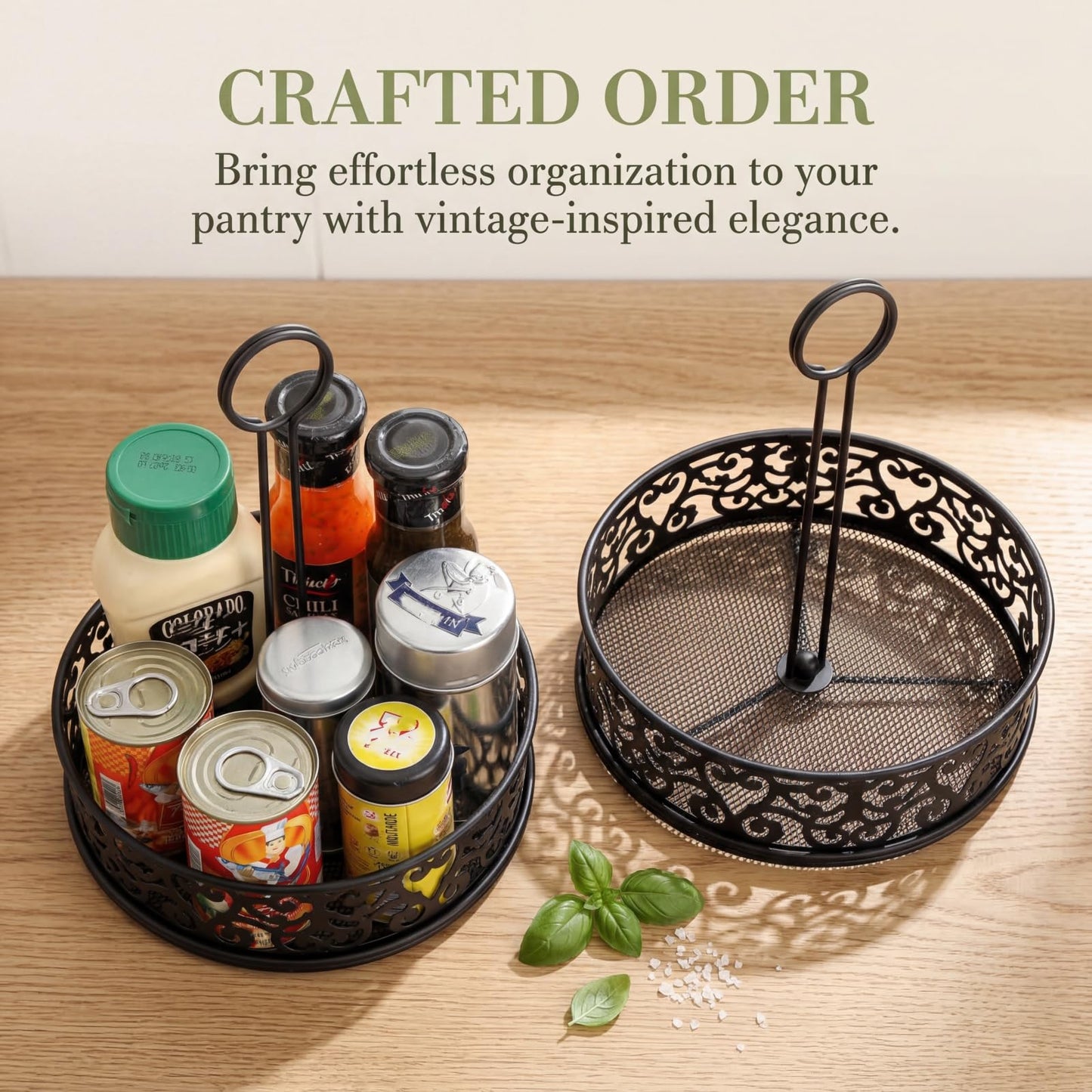 Lyellfe 2 Pack Condiment Caddy, Restaurant Table Caddy with Menu Number Card Holder, Metal Black Decorative Carved Tabletop Seasoning Organizer for Grill Outdoors, Kitchen Cabinet, Camping
