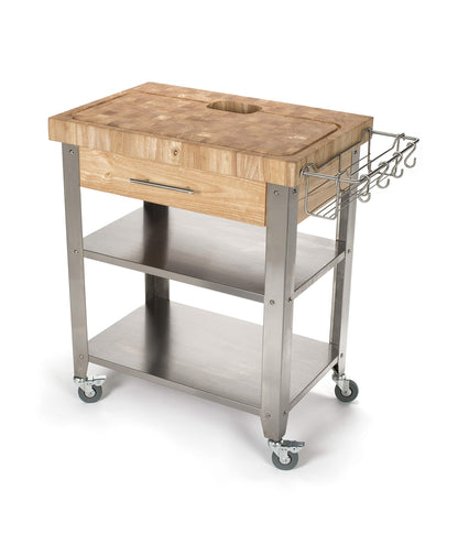 Chris & Chris JET018 Rolling Kitchen Island-Portable Food Prep Table with Durable Cutting Surface, Juice Groove & Collection Pan-Includes Storage Drawer, Spice Rack, 2 Stainless Steel Shelves, Natural