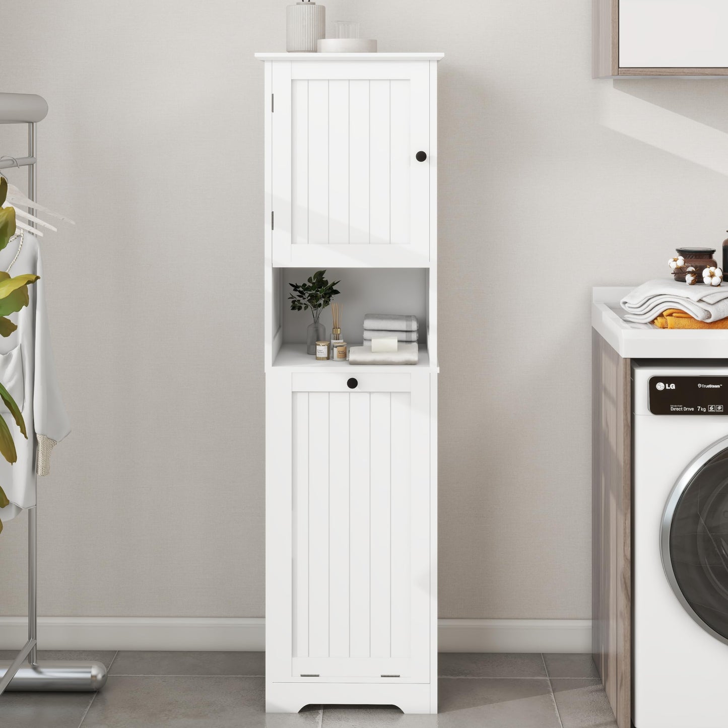 One Compartment One Door Tilt Out Laundry Sorter Cabinet White