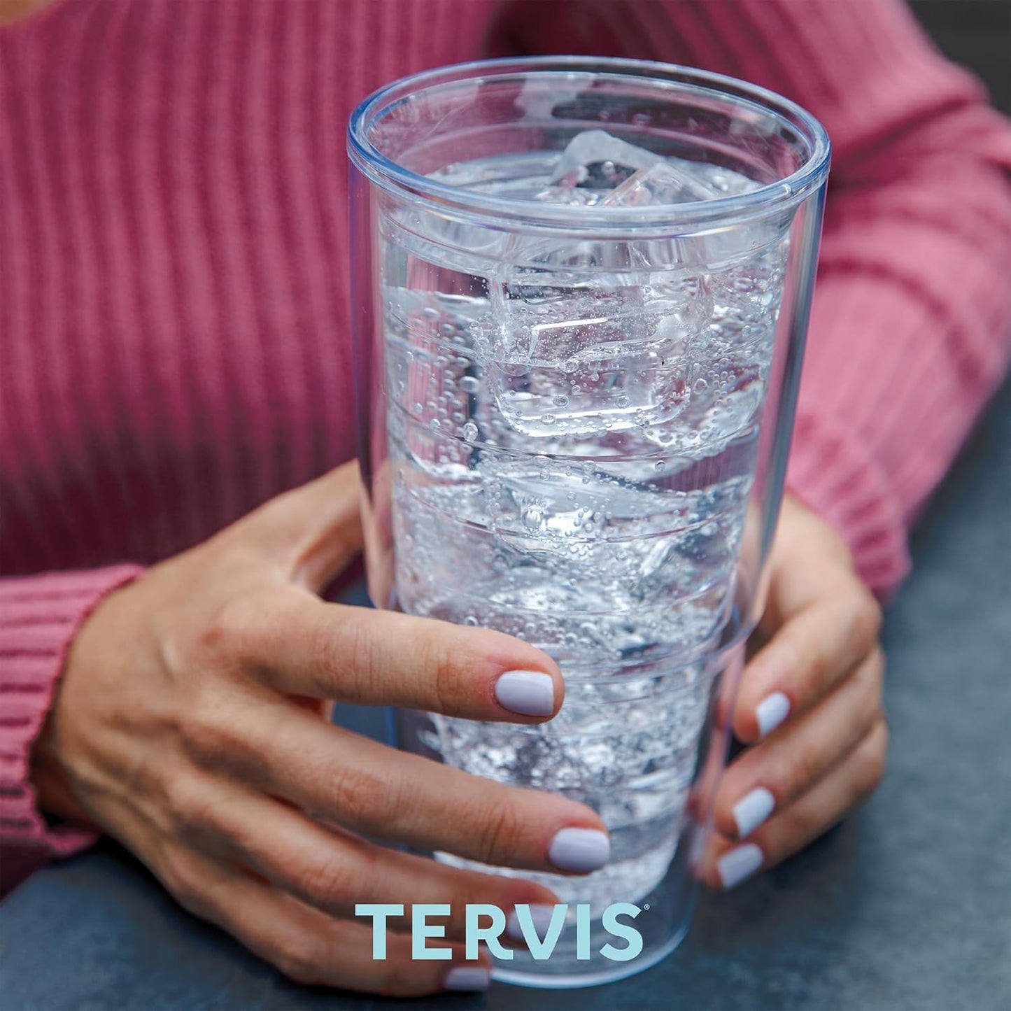 Tervis 24oz Navy Banana Palms Double Walled Insulated Tumbler Travel Cup, Keeps Drinks Cold & Hot, Clear