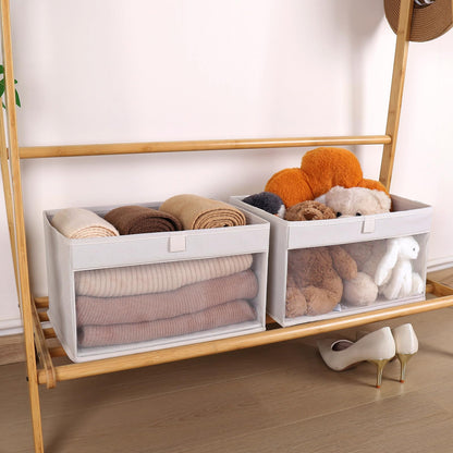 WUIKE Closet Storage Bins, Fabric Organizer Baskets with Clear Window and Handles, Foldable Storage for Shelves, Beige, Large, 3-Pack