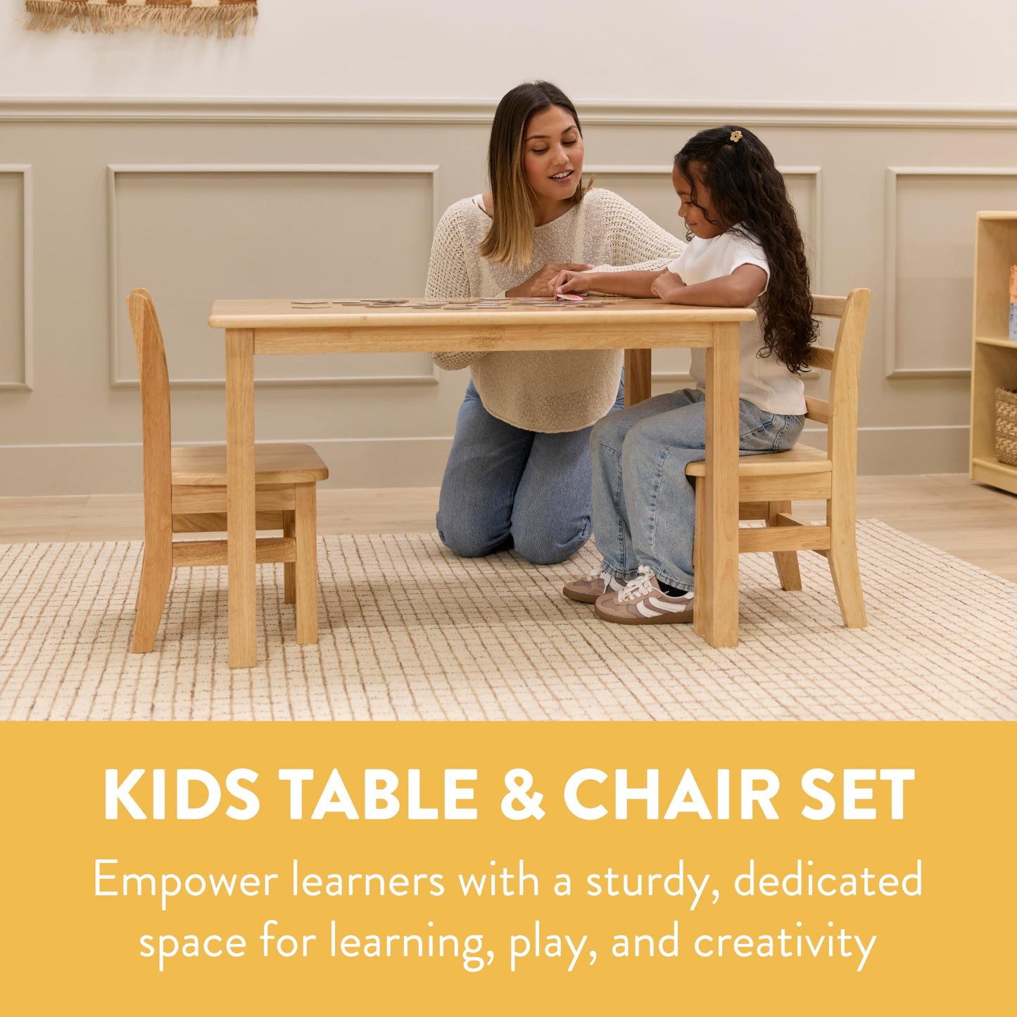 Back2School Express Wooden Activity Table and 12in Chairs, Wood Furniture, Natural, 3-Piece