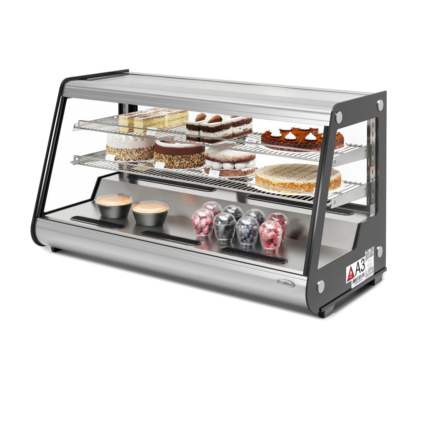 KoolMore 48 in. Refrigerated Bakery Display Case with Clear Glass Front, Sliding Rear Doors, LED Lighting, Adjustable Temperature, and Dual Shelving in Stainless-Steel, 7 cu. ft. (CDC-7C-SS)