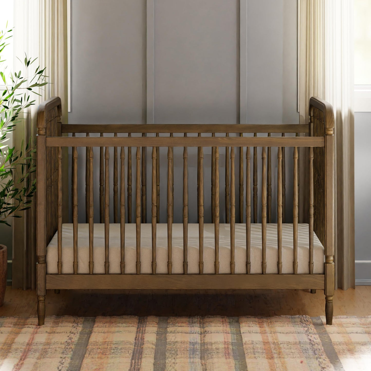 Namesake Liberty 3-in-1 Convertible Spindle Crib with Toddler Bed Conversion Kit in Natural Walnut, Greenguard Gold and FSC® Certified